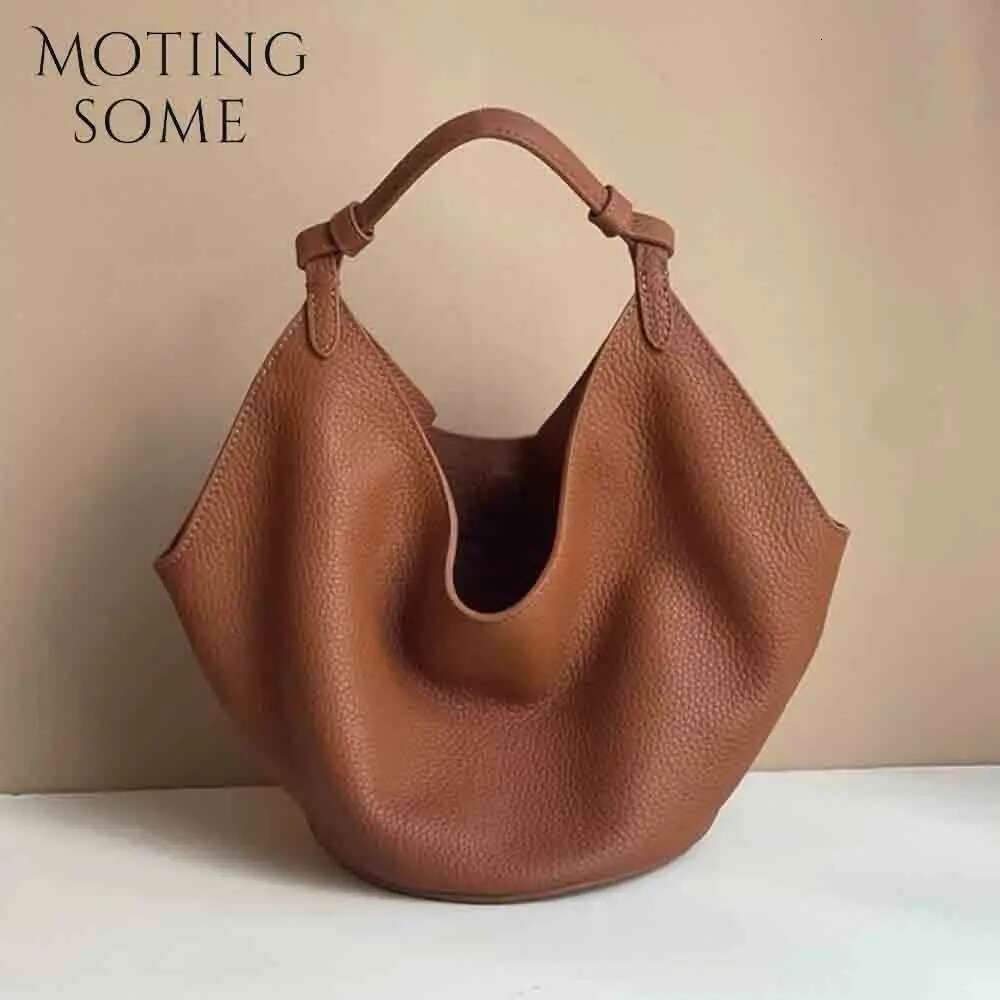 Motingsome 2024 New Woman Bag Cowhide Leather Designer Bags Soft Underarm Shoulder Satchel Tote Retro Pouch Black