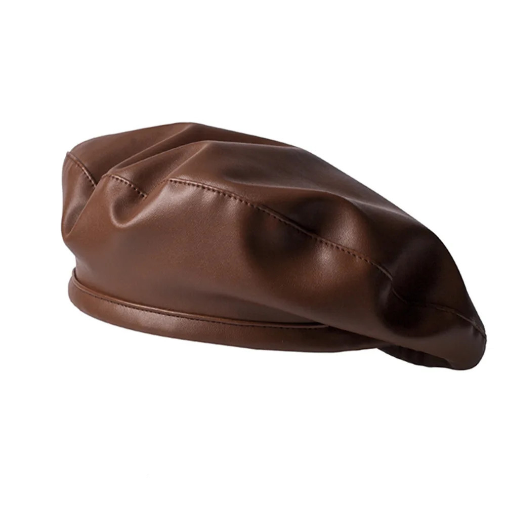 H7481 Autumn Winter Women Beret Hat Retro Fashion PU Leather Korean Berets Cap Female British Solid Color Girl Painter Hats 250520