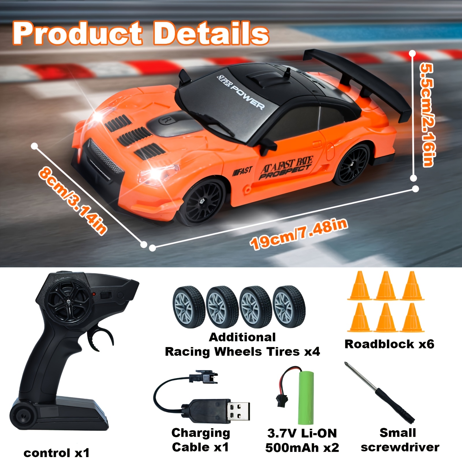 Free shipping Remote 2.4GHz 1:24 scale 4WD high-speed model with LED lights drift tires, mini fast remote control toy car for adults, boys, girls and 