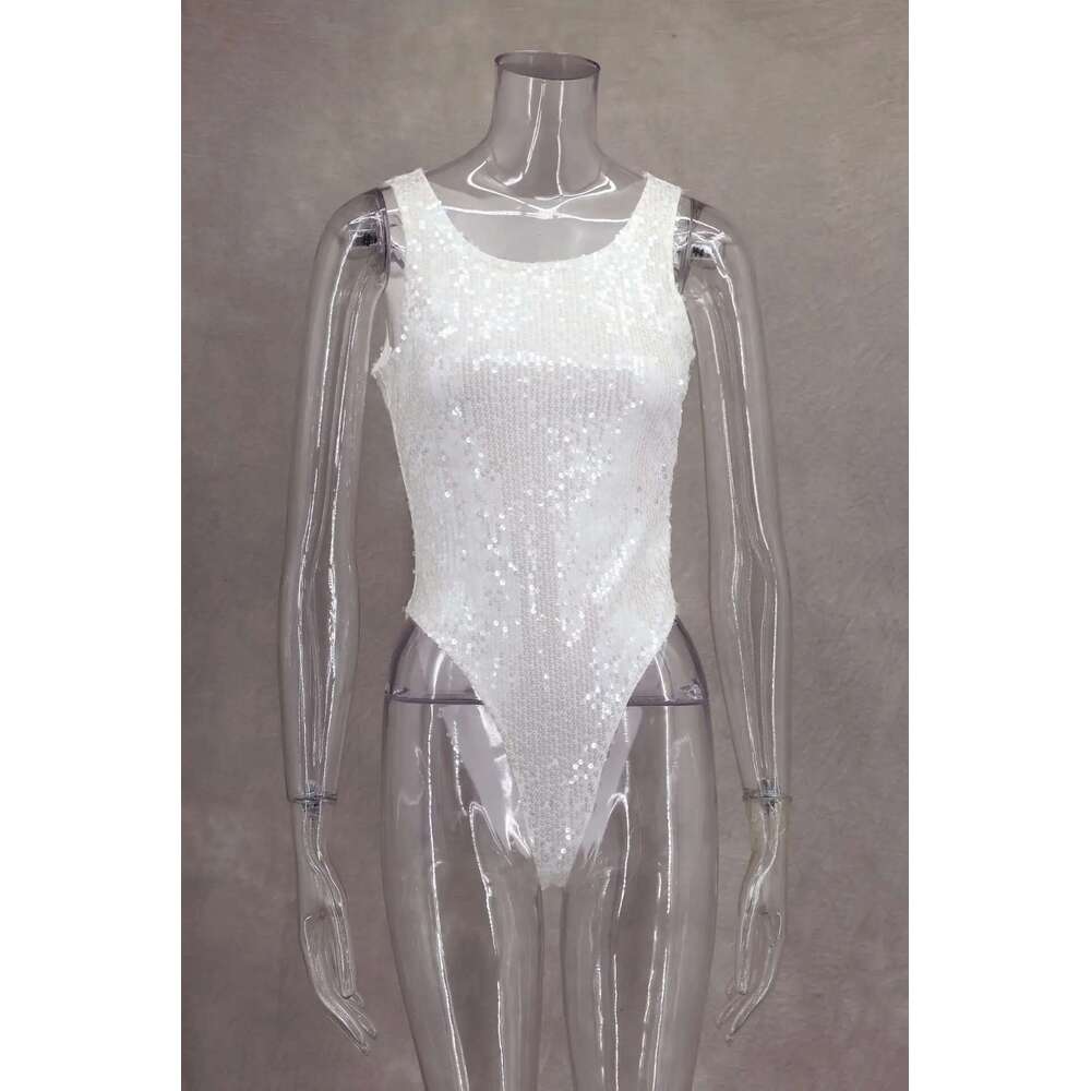 Women Sequin Sexy See Through Slim Fit Holiday Poutfit Summer Fashion Two Piece Set With Bodysuit And Maxi Skirt