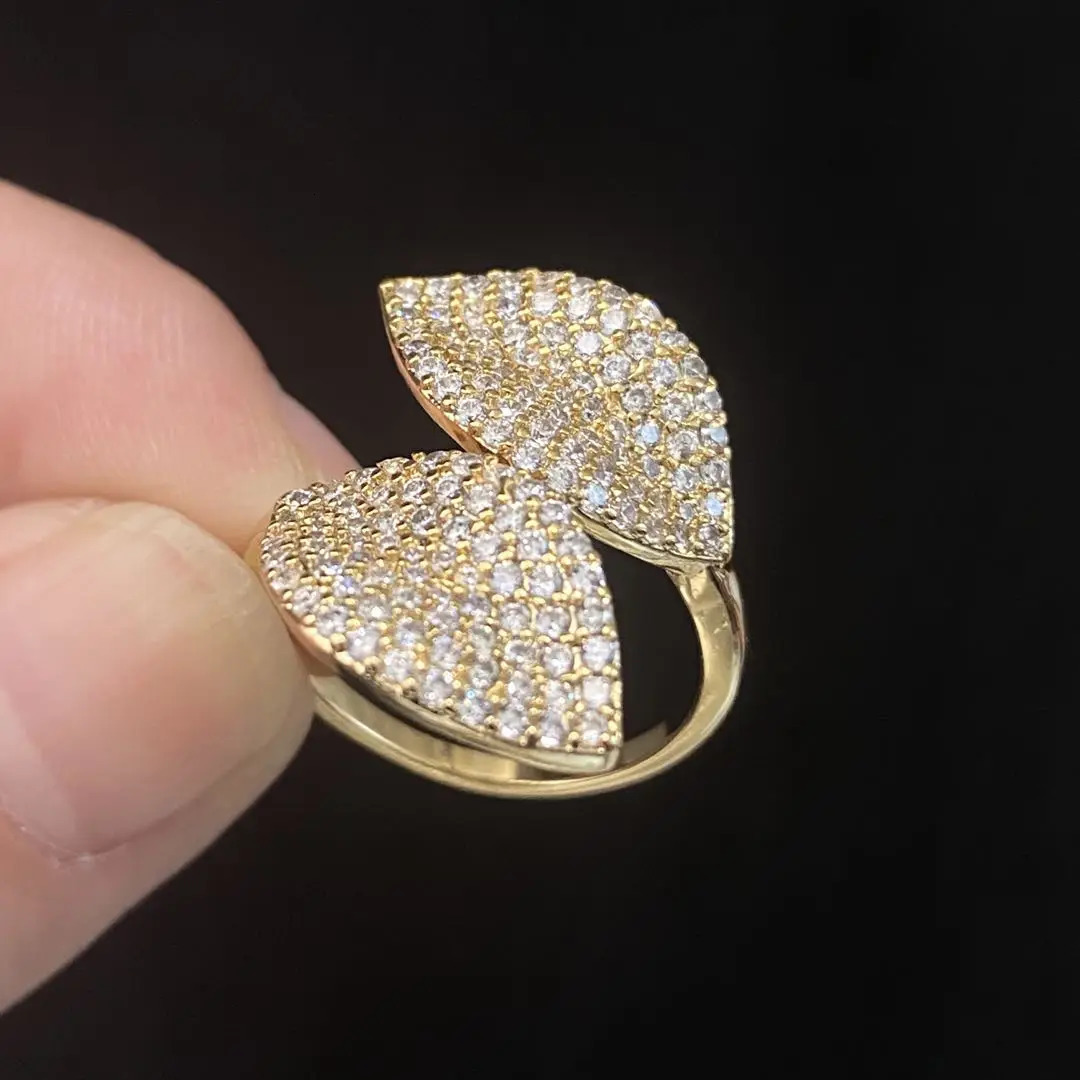 ZAKOL Shiny Micro Paved Zirconia Flower Leaf Adjustable Open Rings Sliver Gold Color Bridal Engagement Wedding Ring Gift 250519