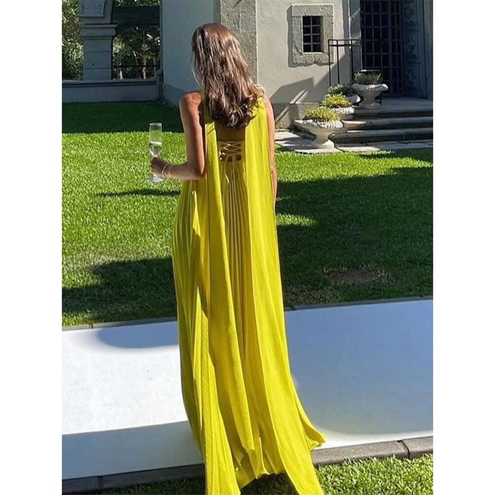 Strapless Ribbon Maxi Dress Women Elegant Sleeveless Backless Pleated Party Dresses Female 2025 Summer Sexy Lady Evening Vestido