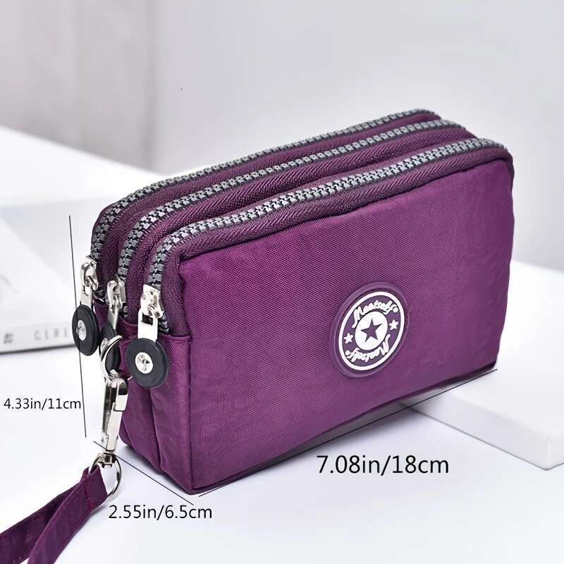 Thickened Three-Layer Long Zipper Pocket Purse Women's Handbag Wrist Mobile Phone Bag Cute Washable Cloth