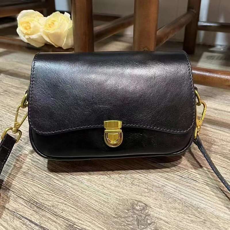 Lady Shoulder Bags Women Crossbody Bag Retro Oiled Waxed Cowhide Genuine Leather Small Size Square Trend 2024 Phone