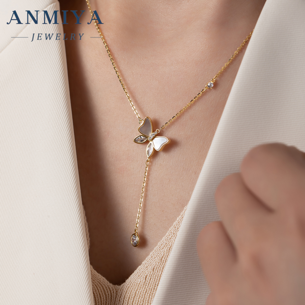 New Arrival Luxury 925 Sterling Silver Inlaid Zircon Butterfly White Shell Necklace for Women