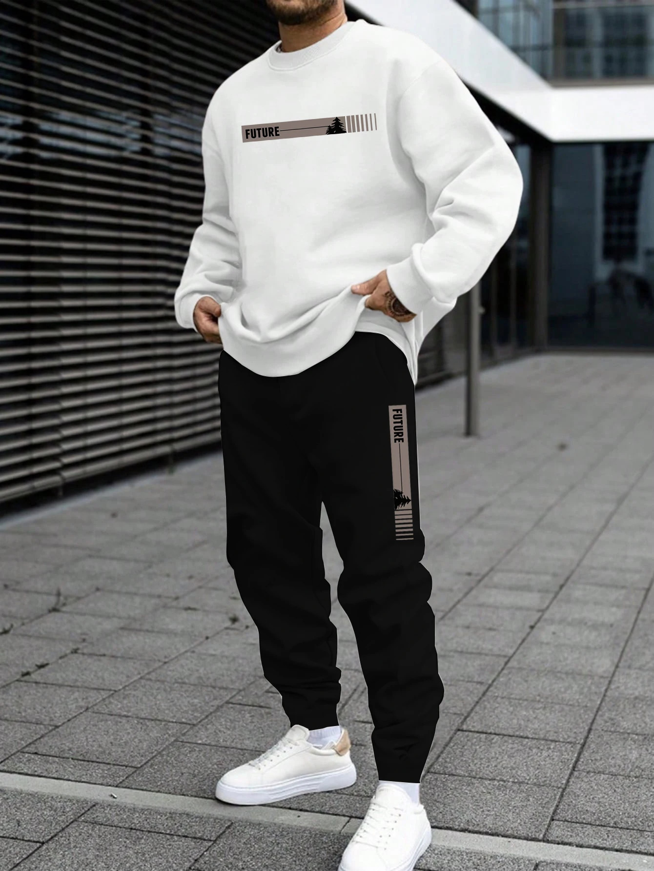 Mens Autumn and Winter Set With Future Print Casual Long Sleeve Pants Two-pieces Suit Comfortable Sportswear Suit Crew Neck 250517