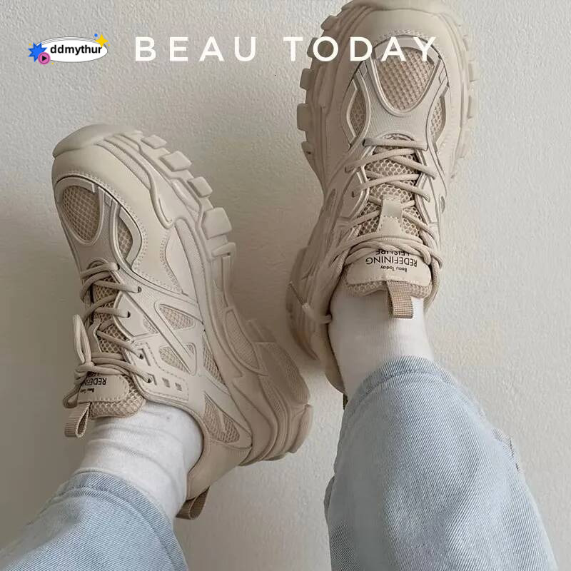 BeauToday Chunky Sneakers Women Synthetic Leather Mesh Patchwork Round Toe Lace-Up Thick Sole Ladies Sports Shoes Handmade 29448 ddmythur
