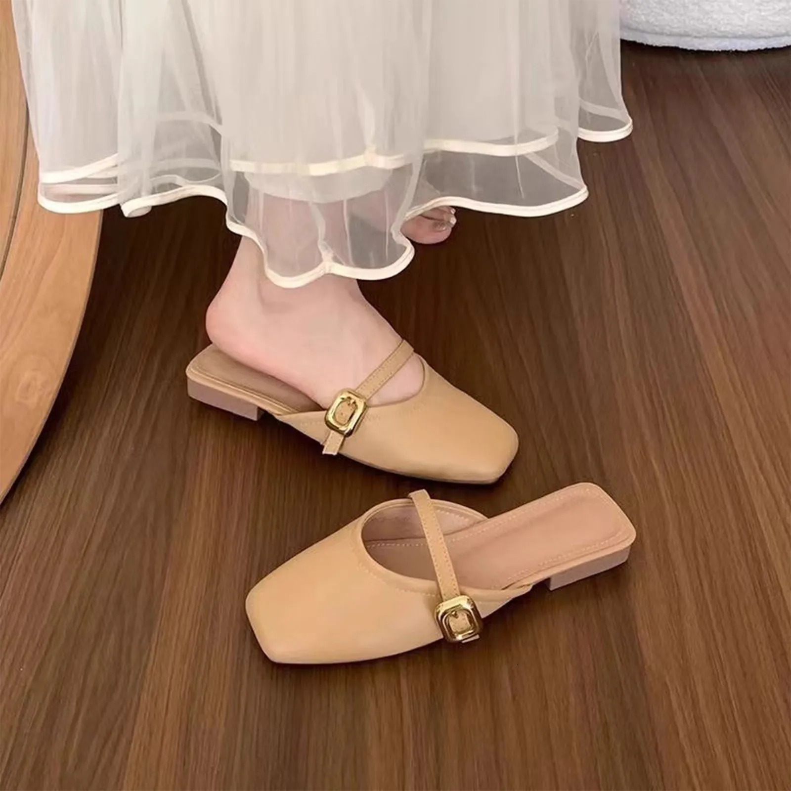 Summer French Gentle Baotou Half Slippers Women Casual Versatile Flat Bottom Shallow Mouth Single Shoes For Women 250519
