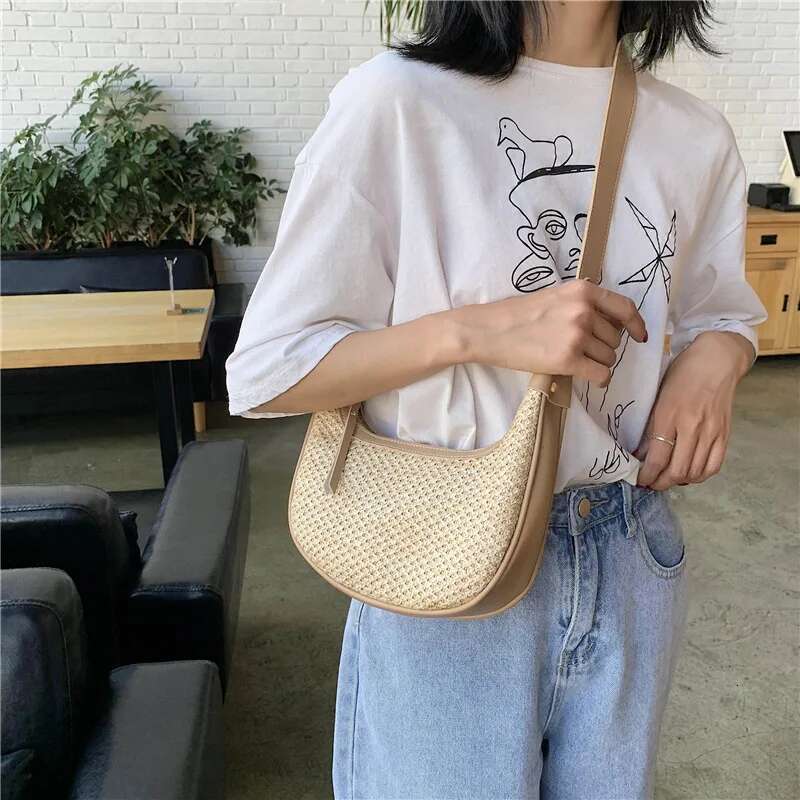 Straw Underarm Women's New Niche High-Grade Fashion Elegant Crossbody Leisure Holiday Shoulder Bag
