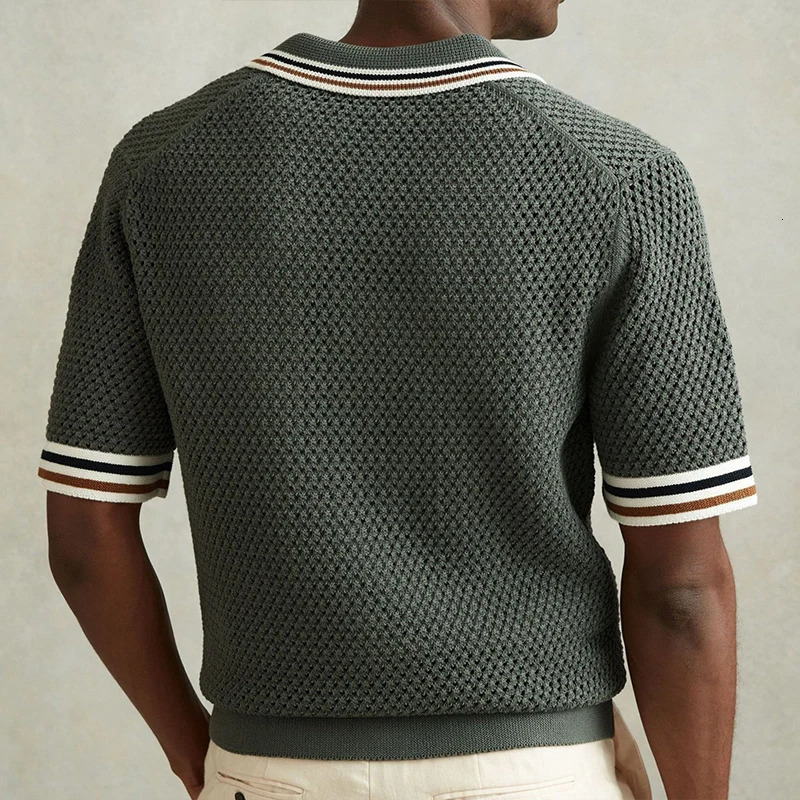 Men Fashion Cardigan Tops Premium Hollow Out Knit Shirts Casual Business Style High Quality Streetwear Breathable Knitwear 250520