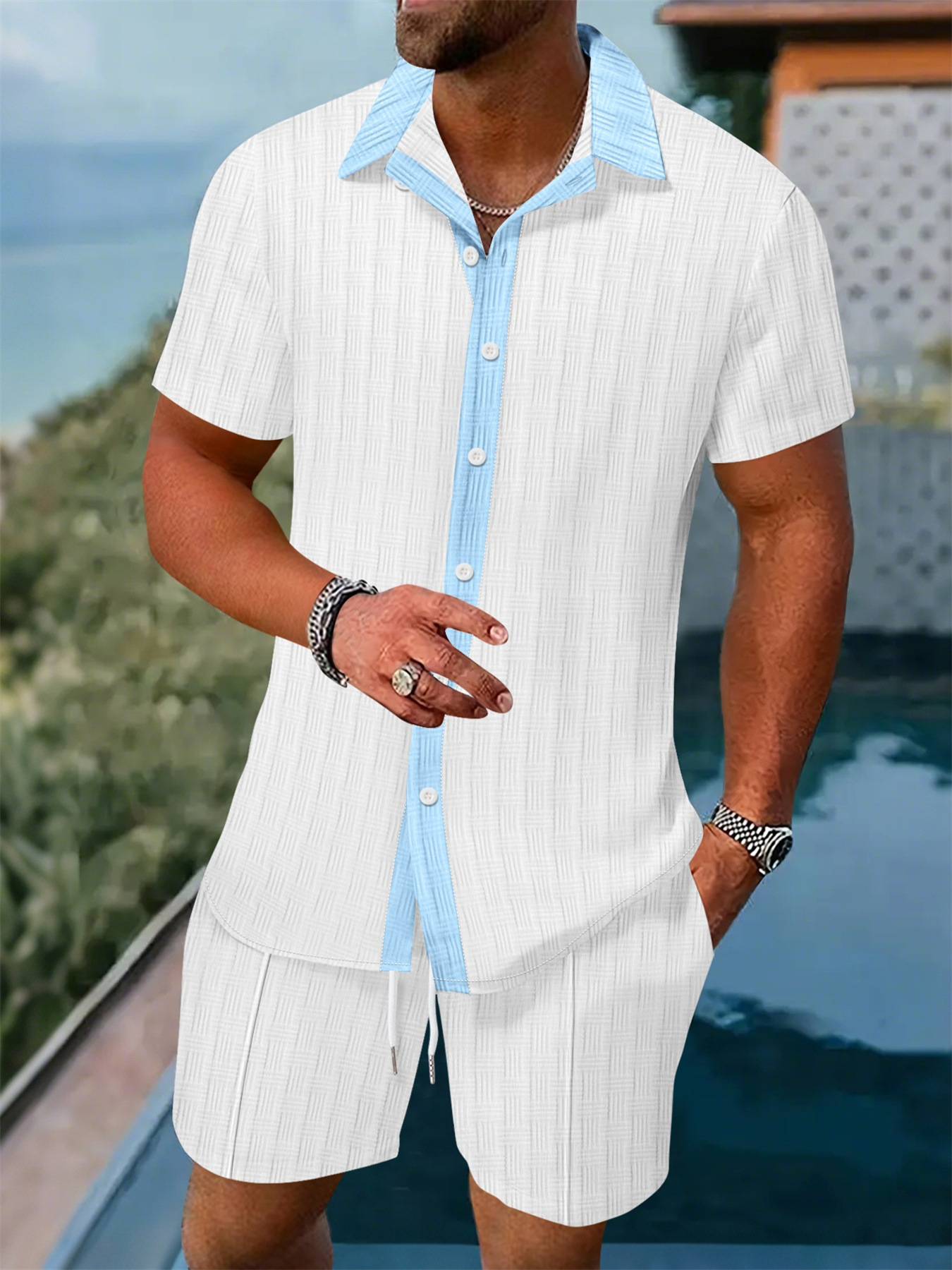 Summer 2025 men's clothing tracksuit for men matching shirts casual short sleeved shirts and shorts beach suits 2 piece sets