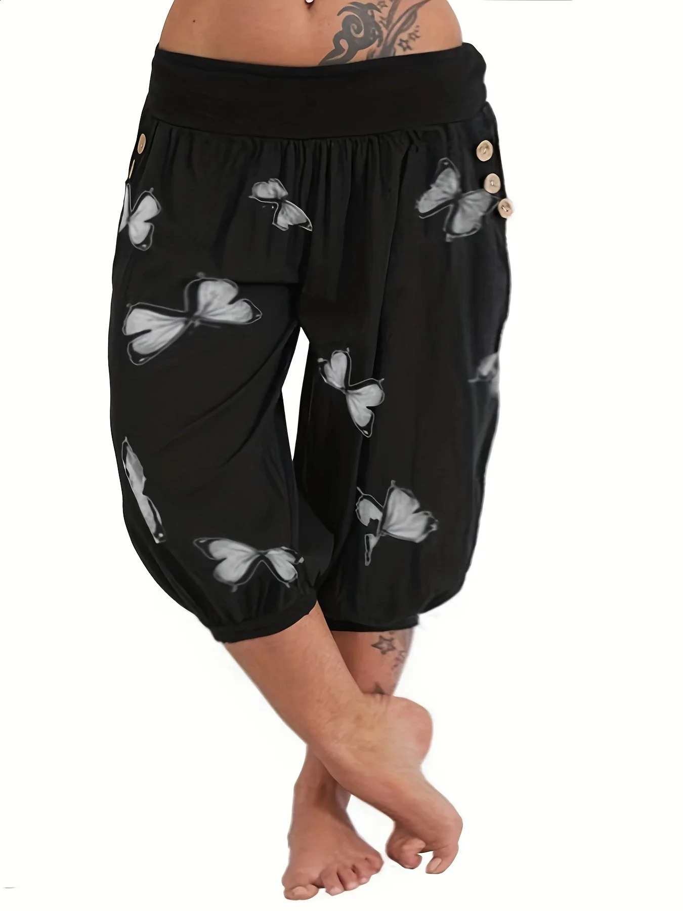 Womens plus size 1XL5XL casual and comfortable pants fashionable print pocket 250428