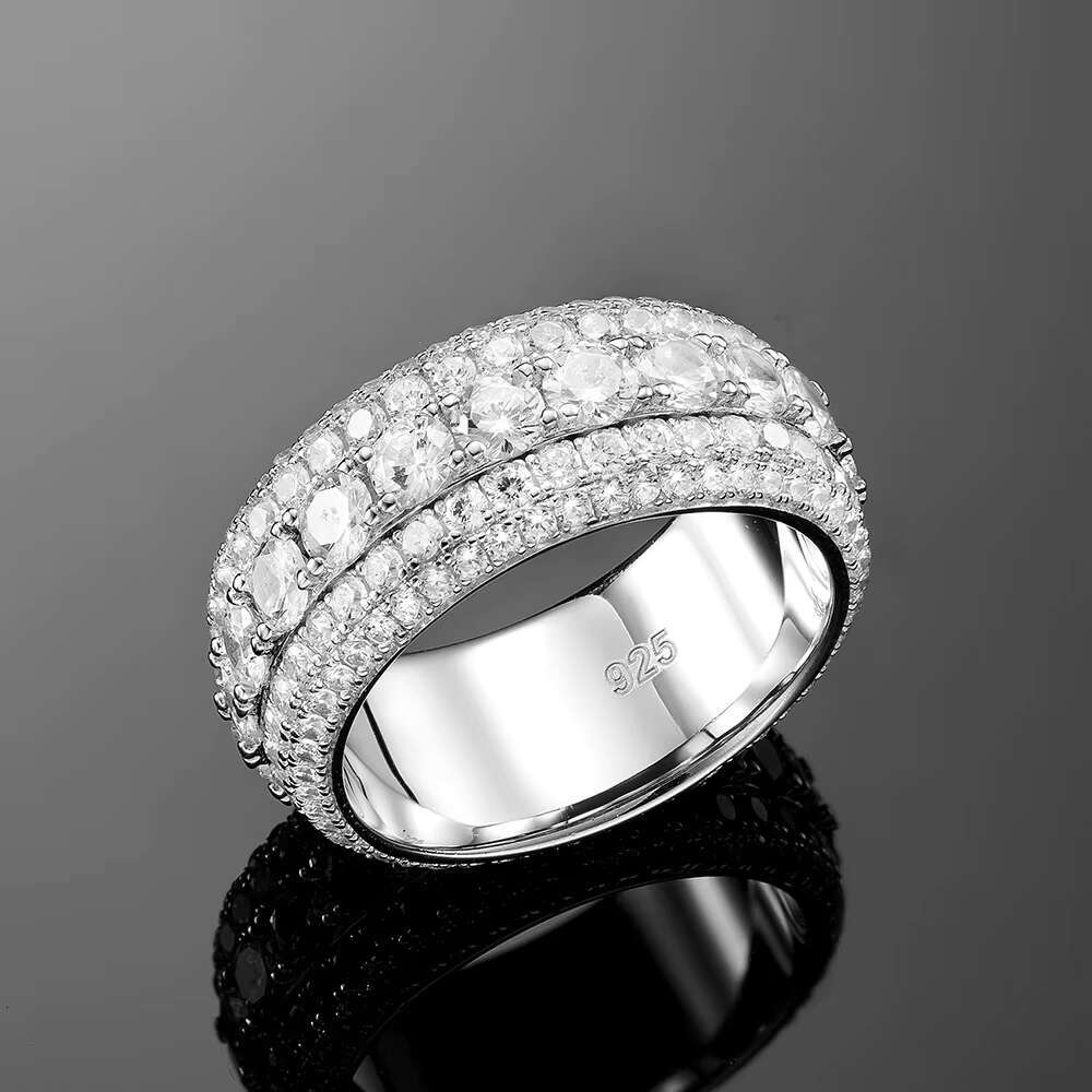 Hot Selling Jewelry Hip-hop Ring Mens 925 Sterling Silver Five Rows Full Inlaid VVS1D Color Moissanite Diamond Mens Ring