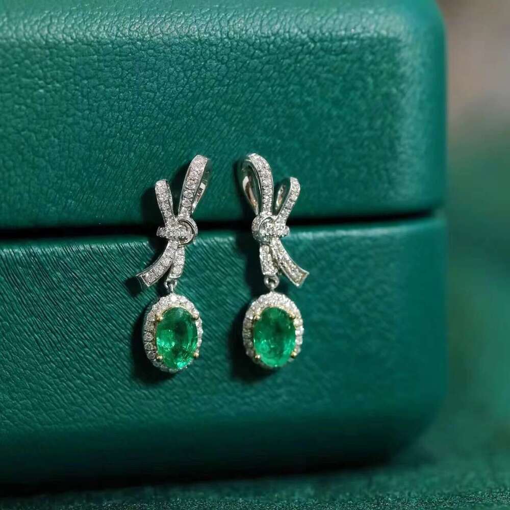 Platinum boutique jewelry elegant bow cute emerald commuting style earrings, wedding party gifts