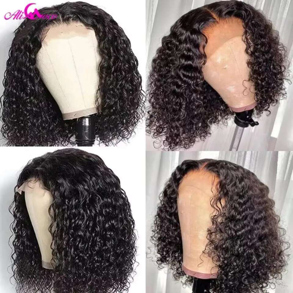 180 Density Short Bob Front Human Hair Wigs For Women Pre Plucked Brazilian Curly 13x4 Lace Frontal Wig