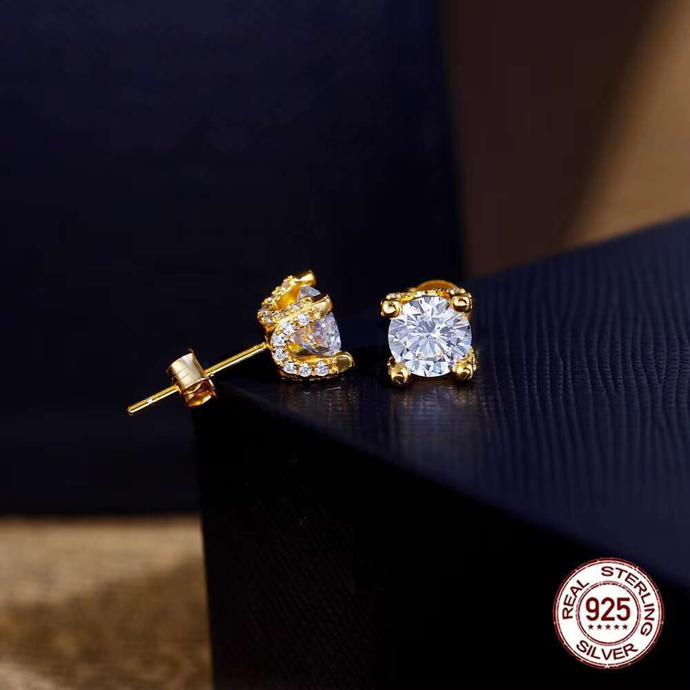 6mm exquisite petal design gold-plated pure sier round cut cubic zirconia earrings for women's daily boutique accessories