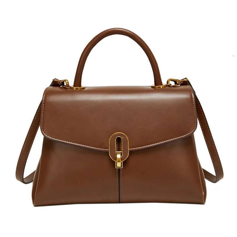 Women Fashion Handbags Metal Buckle Design Stylish Shoulder Trendy Daily Use Bags Brown PU Leather Versatile Crossbody