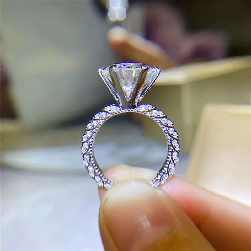 COSFIX Classical Six Claw D Color 5 Carat Lace Moissanite Ring S925 Sterling Silver Plate Pt950 Engagement Ring For Women