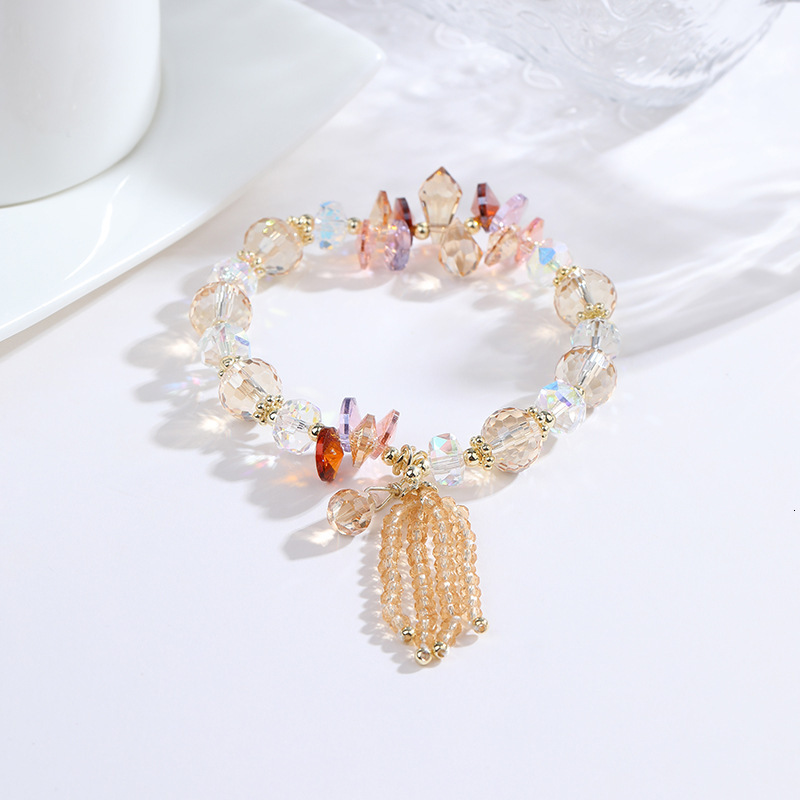 style Little Fresh Crystal Bracelet with Female Micro Inlaid Tassel Beaded Bracelet, Super Sparkling Fairy Sweeess Handmade