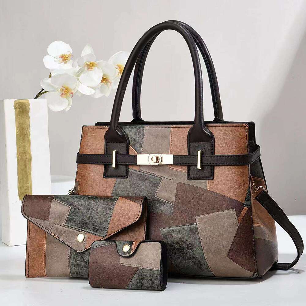 Three piece set mother handbag splicing large capacity women s shoulder crossbody bag commuting tote bags