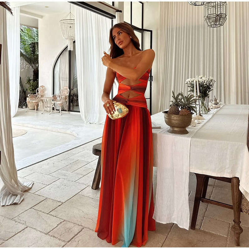 Design sense, vacation cross sleeveless strapless hollow out dress, women's European and American 2025 spring/summer new style, casual fashion tr