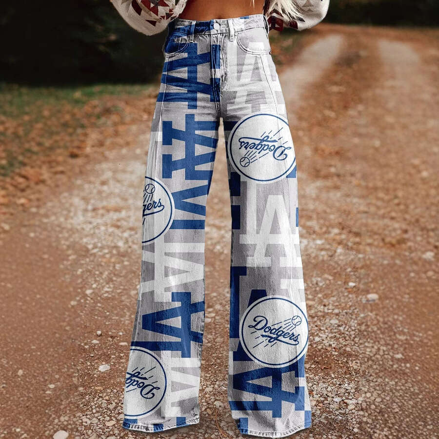 High-Waisted Wide-Leg Printed Stretch Jeans - Women's Casual Fashion Staple
