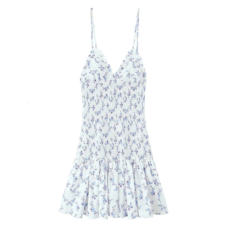 Willshela Women Fashion Printed Pleated Backless ALine Mini Dress Vintage Thin Straps VNeck Female Chic Lady Dresses 250520