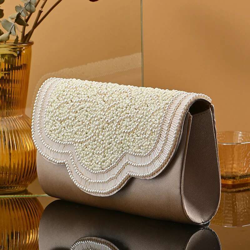 Fresh And Fashionable Pearl Dinner Ladies Light Pure Color Banquet Bag, Handbag Cosmetics Mobile Phone Collection Bag