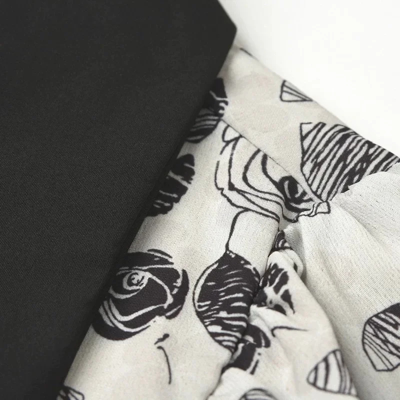 Black Floral Printing Elegant Chic PoloNeck Short Sleeve Womens Blouse Shirt Vintage Female Clothing Tops 2025 Fashion 250514
