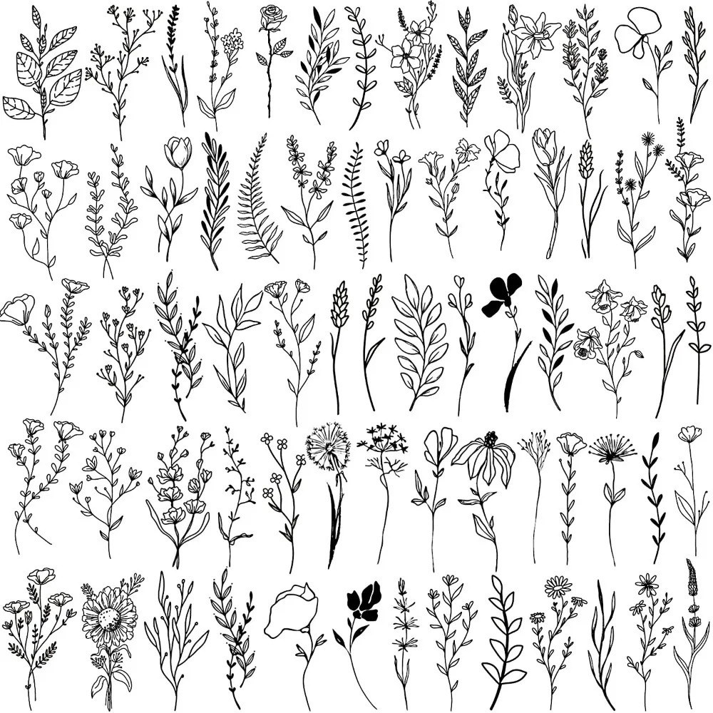 Tiny black flower branch temporary tattoo realistic wild flower small fake tattoo adult wild plant tattoo sticker 250515