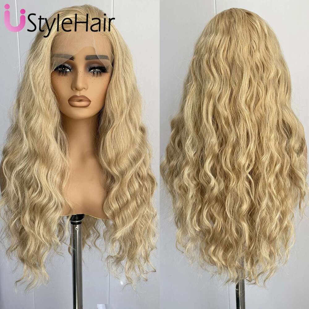 Mix Blonde Front Long Deep Wave Synthetic Hair for Women Natural Hairline 13x4 Lace Wig Glueless Heat Resistant Fiber