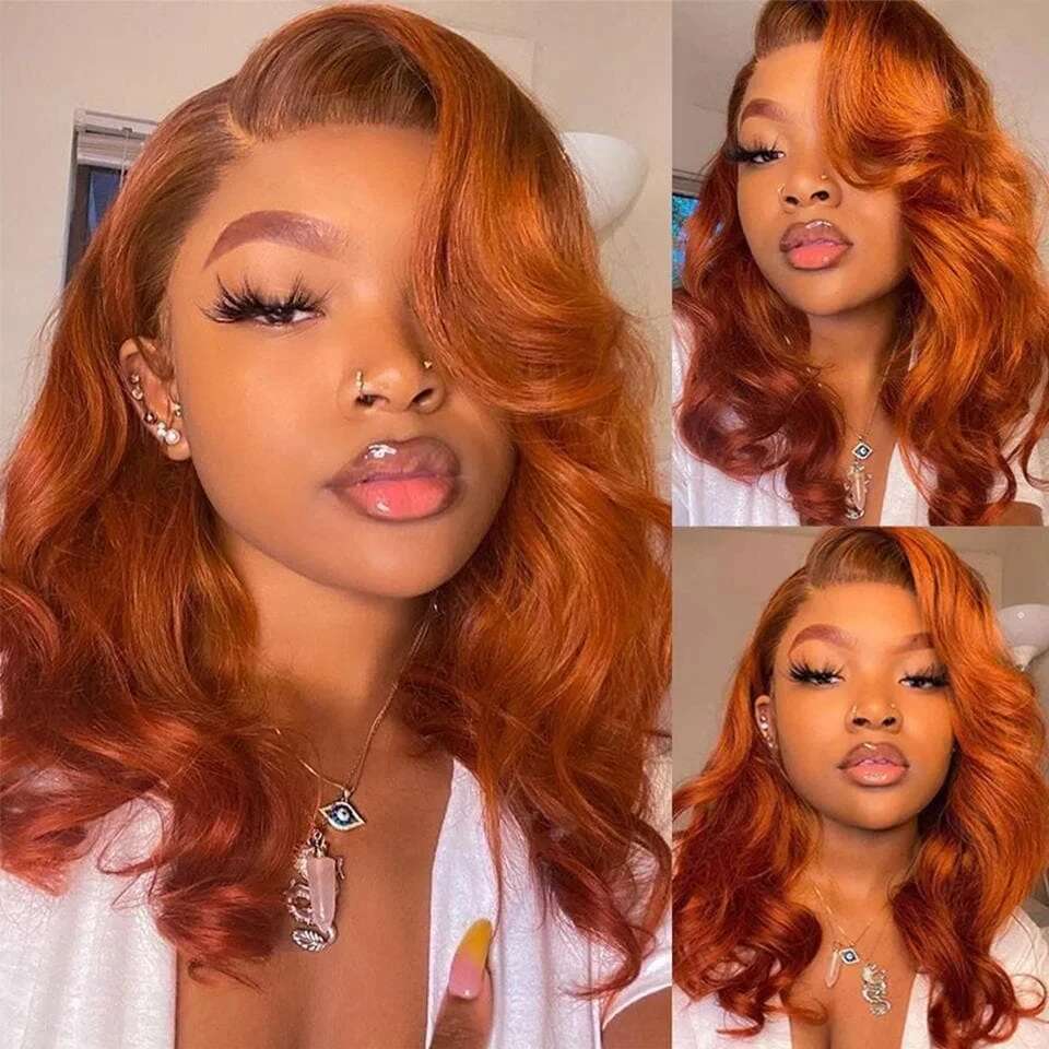 Ginger Orange Front Bone Body Wave 13x4 Human Hair Frontal Wigs Transparent Lace Wig For Women