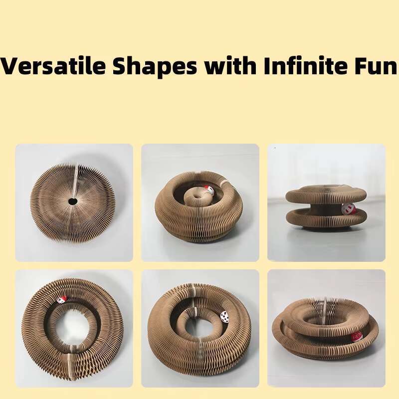 Transformable Scratcher with Bell Foldable Honeycomb Design Cat Climbing Tunnel Corrugated Cardboard Play Toy for Indoor Cats