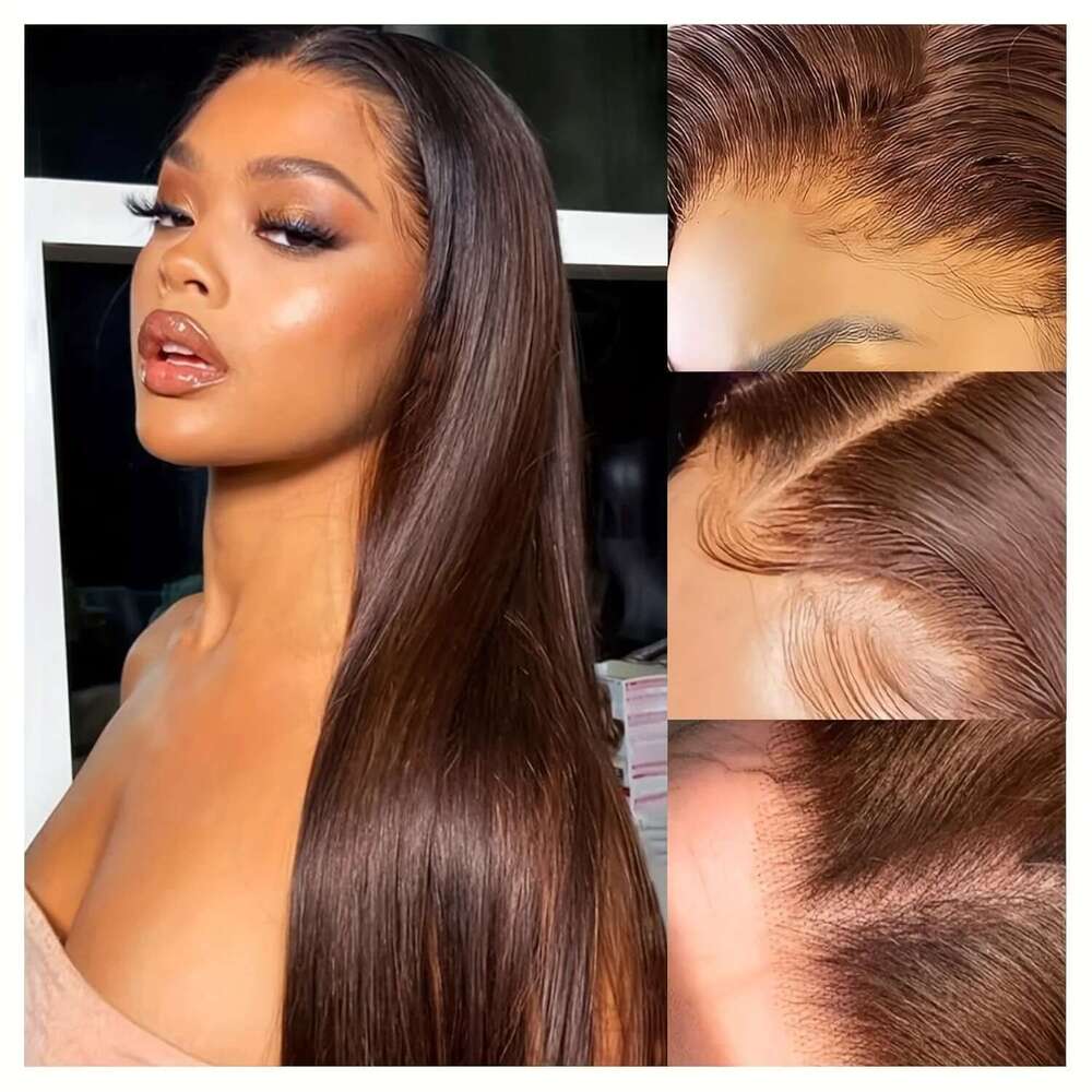 Chocolate Brown 13x4 HD Front Colored Human Hair Wigs Pre Plucked Transparent Bone Straight Lace Frontal Wig For Women