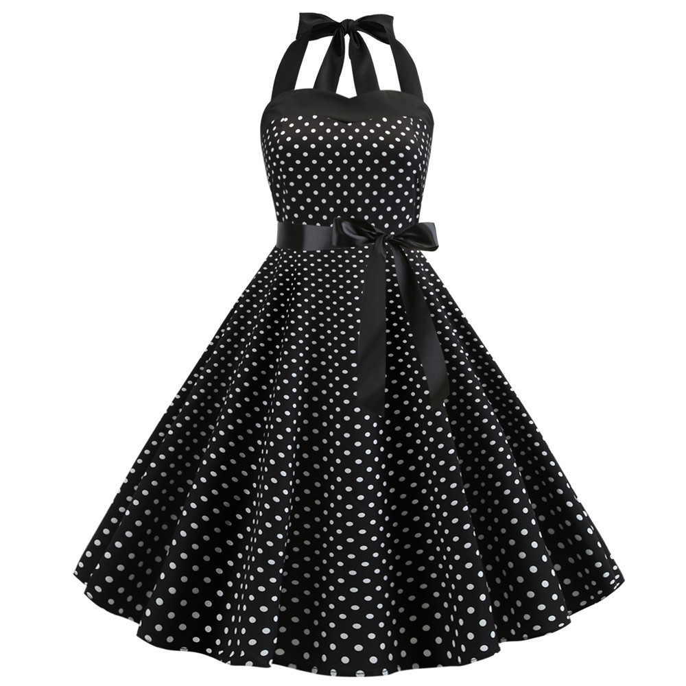 Women's summer dress with suspenders and polka dots new retro swing skirt