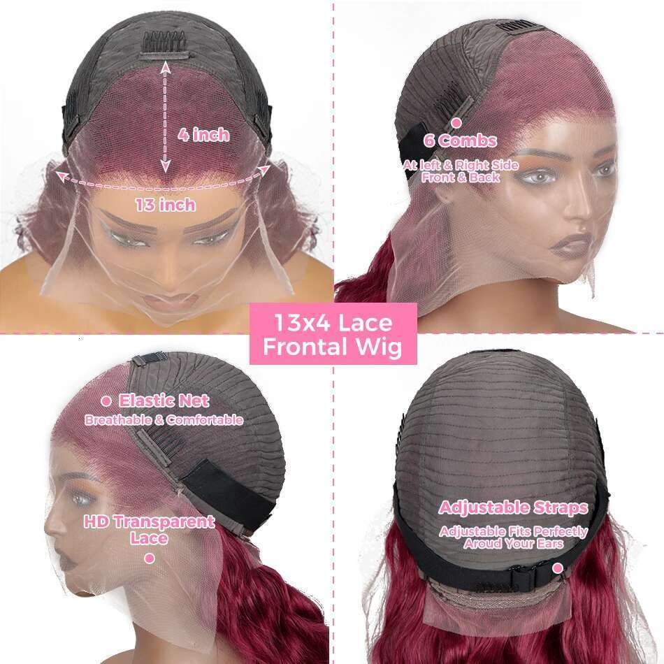 13x4 99j Bury 180% Density Straight Hd Transparent Swiss Lace Brazilian Remy Frontal Wigs 100% Human Hair For Women