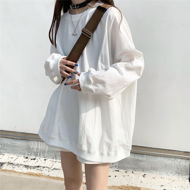 X1605 New autumn Korean loose large size solid color thin long-sleeved sweater female trend ins student women's clothing