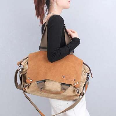 Canvas With Cowhide Leather Women Handbag Shoulder Female Large Capacity Portable Tote Bag Commuter Texture Crossbody Bags