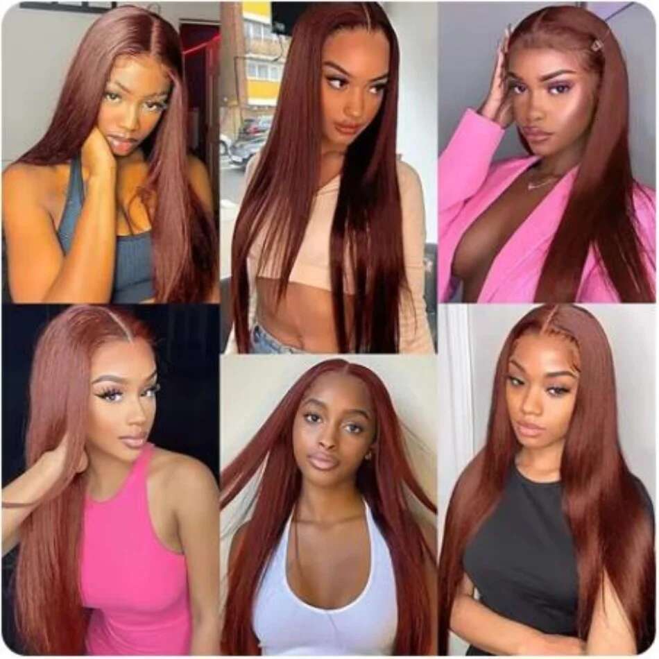 Reddish HD 13x4 Front Wigs 100% Human Hair Brazilian Straight Colored Red Brown Lace Frontal Wig Preplucked