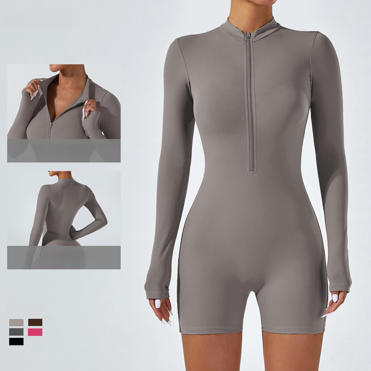 New open neck zipper long sleeved yoga dance fitness suit tight fitting sports jumpsuit