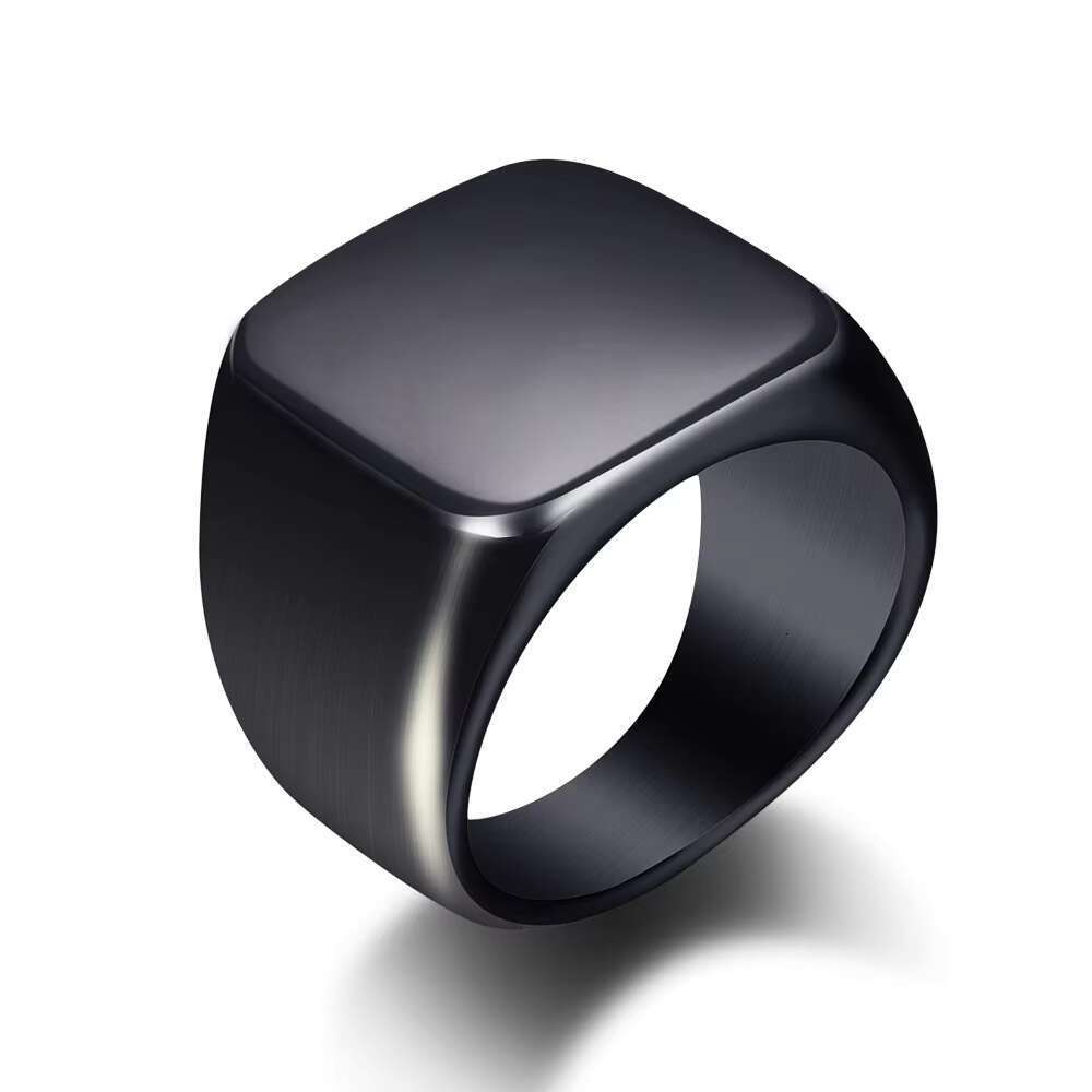 Geometric Blank Stamp Men's Stainless Steel Engagement Ring Carving Bague Homme Acier inoxyable