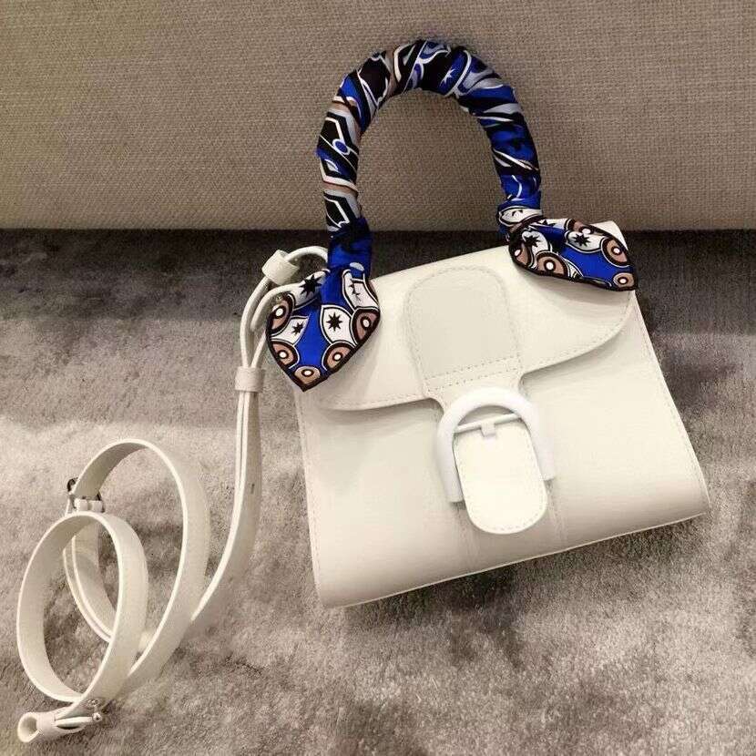 New Snow White Brillant Color blocked Box Leather Horseshoe Buckle Crossbody Bag Horizontal Handbag