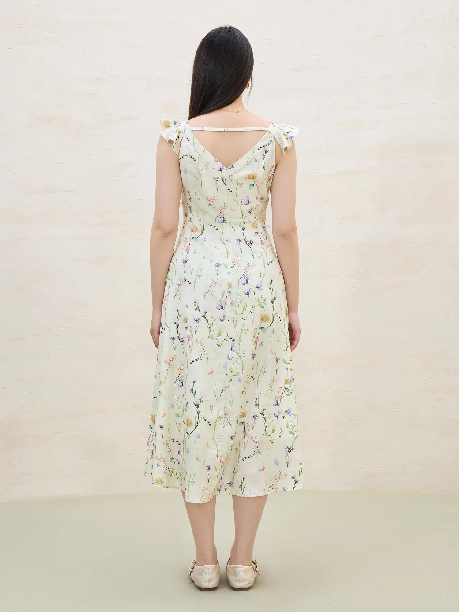 DUSHU French Style Flying Sleeves Gentle Women Floral Dress Summer High Waist Slim Strappy Dresses 25DS82225 250520