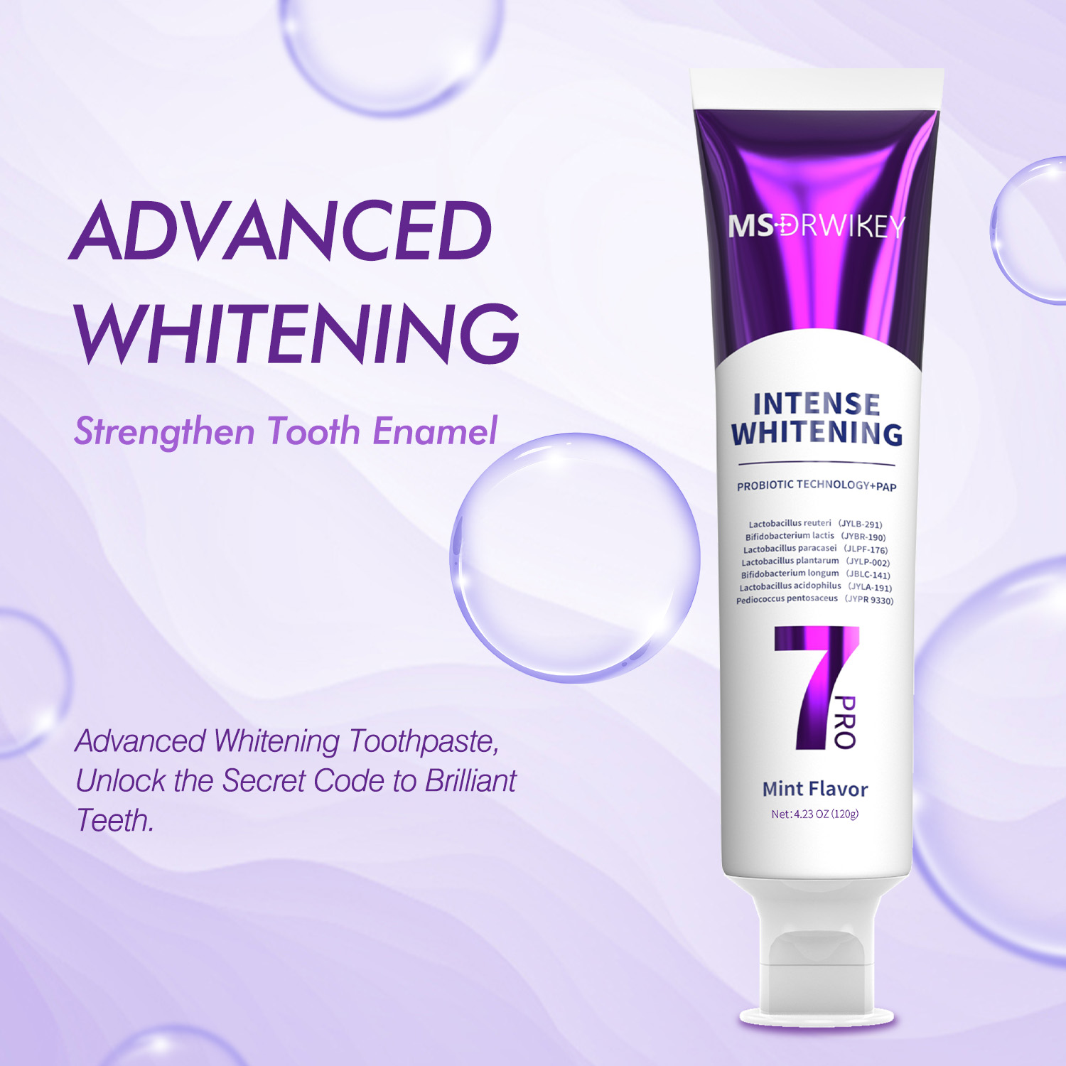MSDRWIKEY 7-Pro Whitening Toothpaste - Strong Whitening, Fresh Breath, 130g