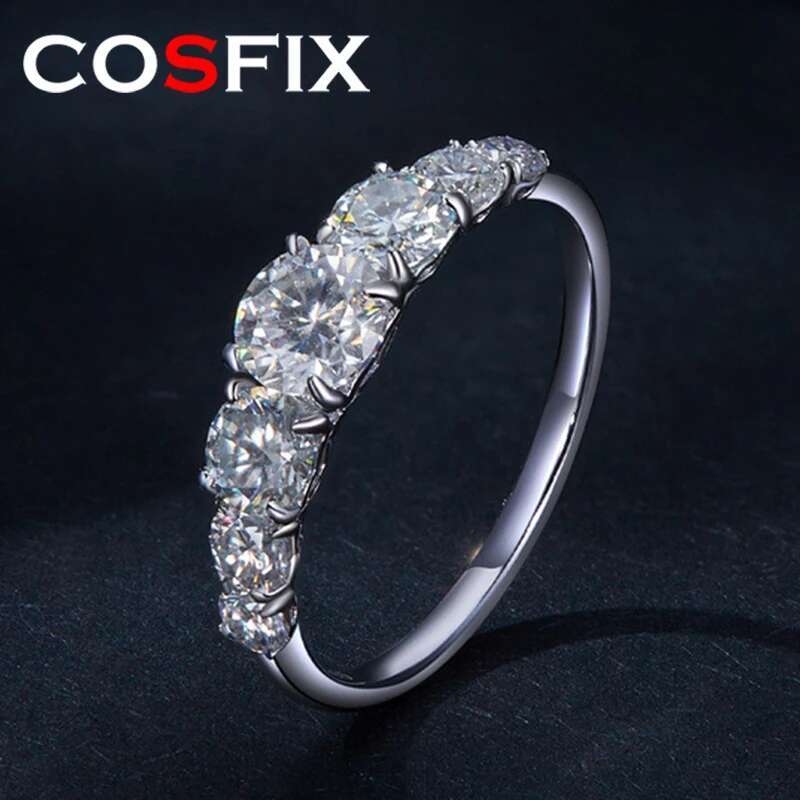 COSFIX D Color Round Women Moissanite Ring s925 Silver 0.5ct Moissanite Rings for Women Luxury Women Moissanite Rings 2023