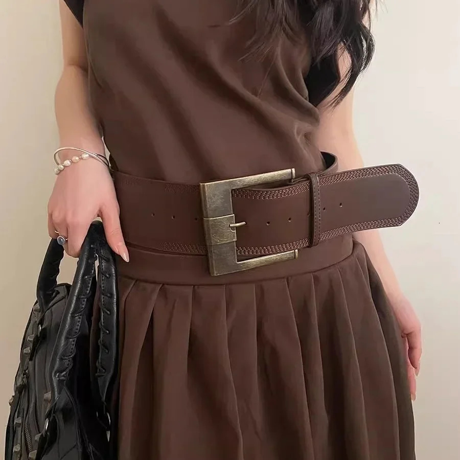 Desinger Belts For Women Vintage Wide Waistband Plus Size Western Cowgirl Cowboy Goth Y2k Brown Middle Ages Fashion Belt Female 250517
