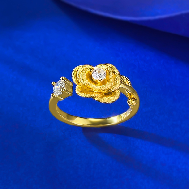 Elegant Rose Gold S925 Sterling Silver Flower Ring with Sparkling Diamonds, Perfect for Casual and Formal Occasions, Ideal for Gifting