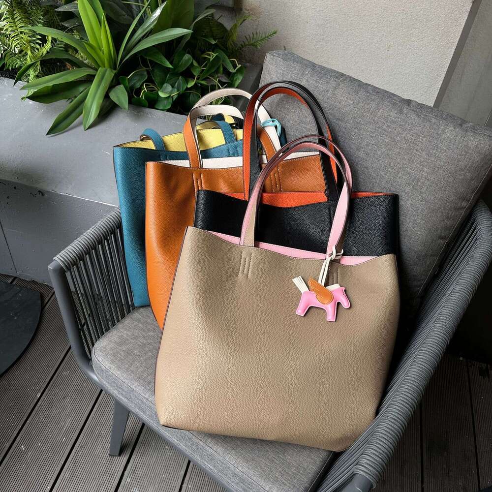 double sided shopping high order design ultra fiber leather inner outer tote large capacity shoulder bag can be printed with japanese and korean trend