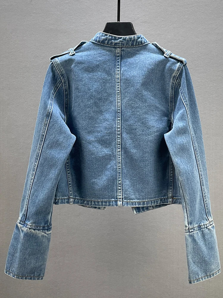 y Double Breasted Button Decors Denim Coat Long Sleeve Patchwork Outwears Jeans Jackets Vintage Cardigan Streetwear Abrigos 250519