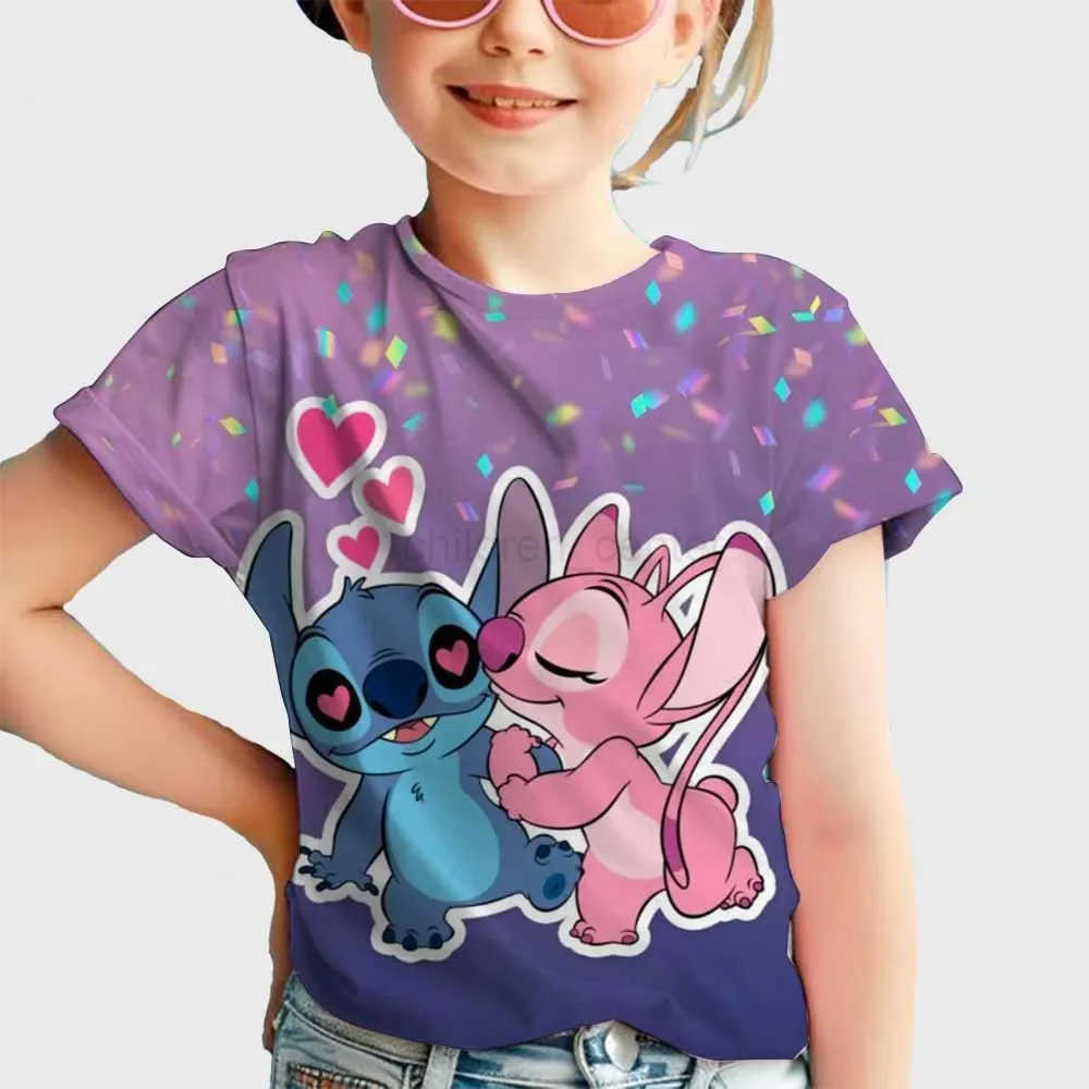 Disney 2025 Summer Disney Hot Sale Stitch 3D Print T Shirt Children Clothes Cartoons Kids T-shirts Casual Tops Tee 1-14 Years W250617